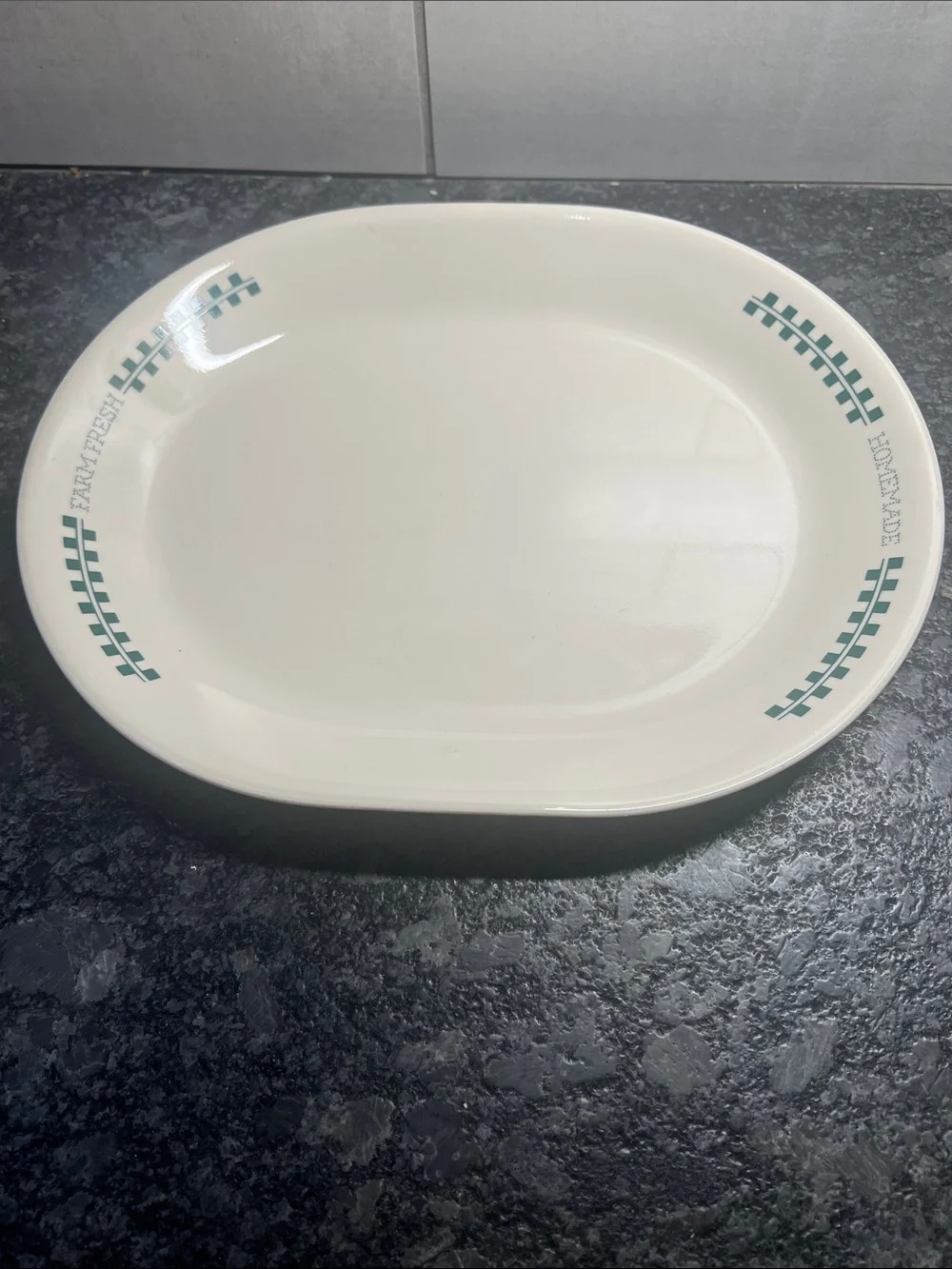 Corelle FARM FRESH White Oval Serving Platter with Teal Checker Accent